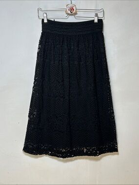 Black Lace A-Line Whimsigoth Midi Skirt Floral Size Medium